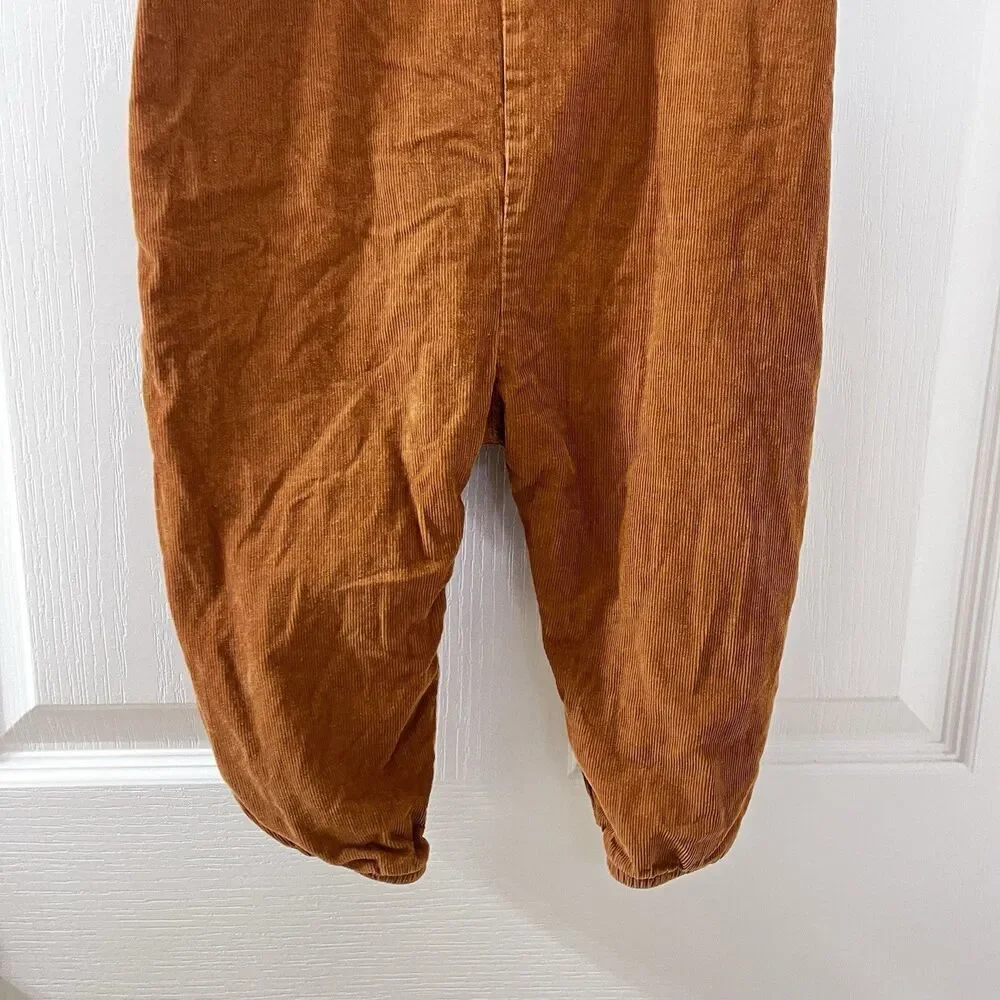 Baby Boden Badger Fox Applique Brown Corduroy Dungaree Overalls SZ 18-24 Months